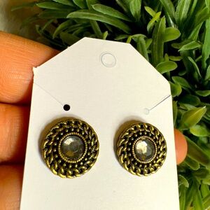 Circular Brass Gold Metal Stud Earrings Mandala Tribal Earring